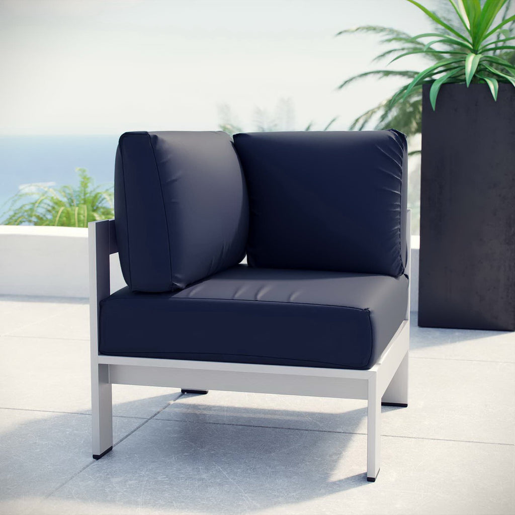 Shore Outdoor Patio Aluminum Corner Sofa - Silver Navy
