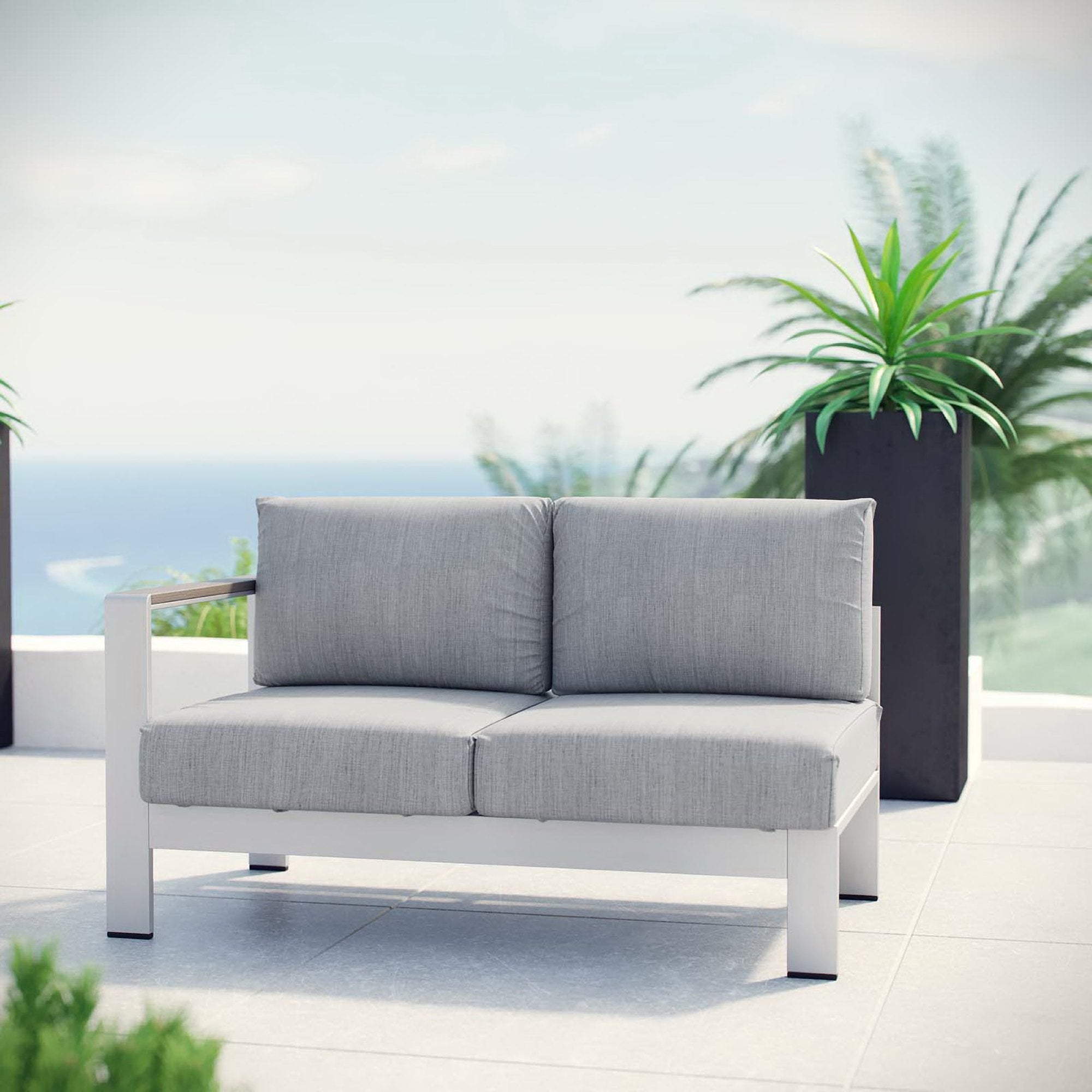 Shore Left-Arm Corner Sectional Outdoor Patio Aluminum Loveseat - Silver Gray