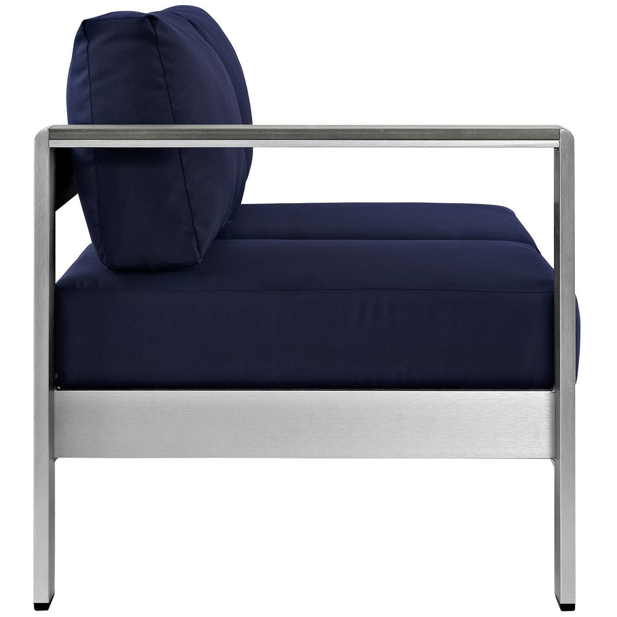 Shore Left-Arm Corner Sectional Outdoor Patio Aluminum Loveseat - Silver Navy