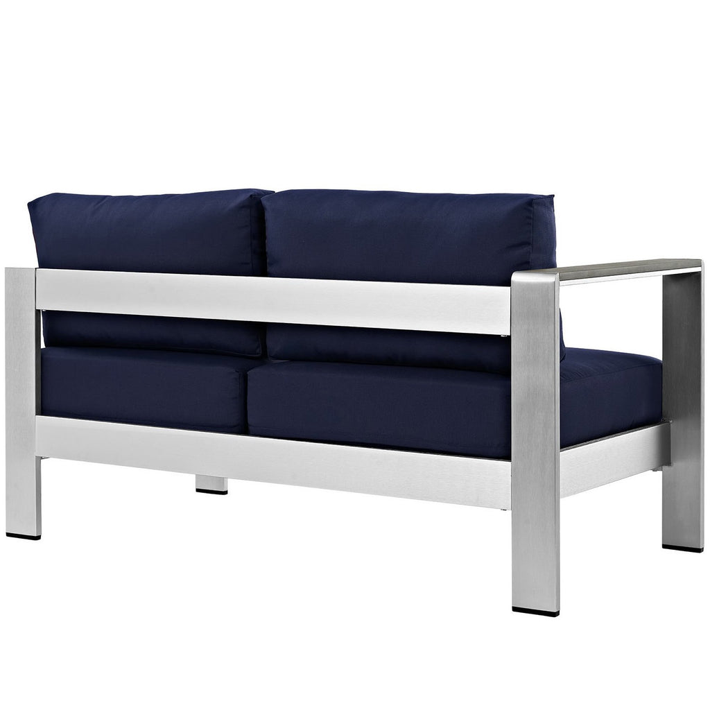 Shore Left-Arm Corner Sectional Outdoor Patio Aluminum Loveseat - Silver Navy