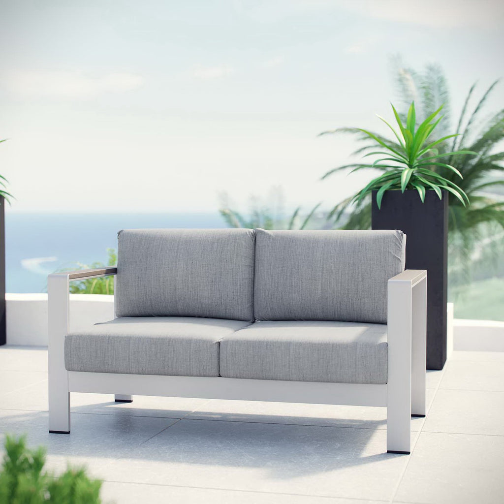 Shore Outdoor Patio Aluminum Loveseat - Silver Gray