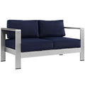 Shore Outdoor Patio Aluminum Loveseat - Silver Navy