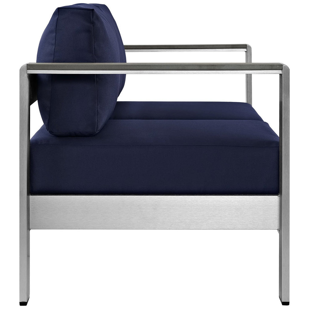 Shore Outdoor Patio Aluminum Loveseat - Silver Navy