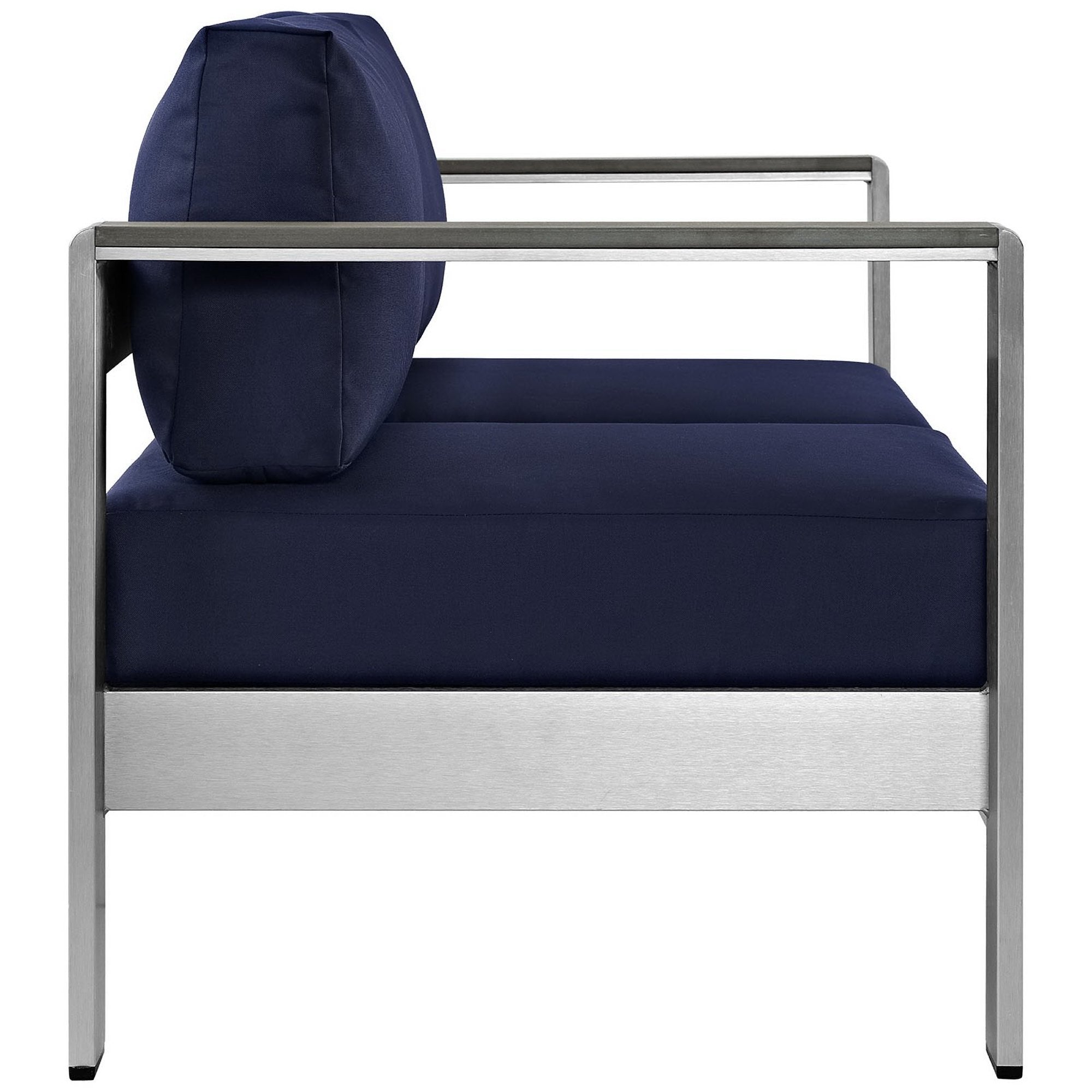 Shore Outdoor Patio Aluminum Loveseat - Silver Navy