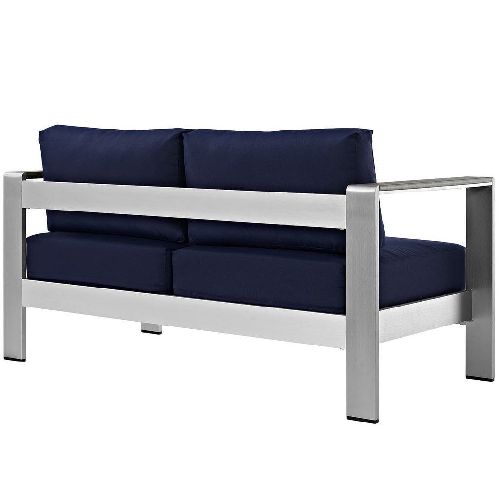 Shore Outdoor Patio Aluminum Loveseat - Silver Navy