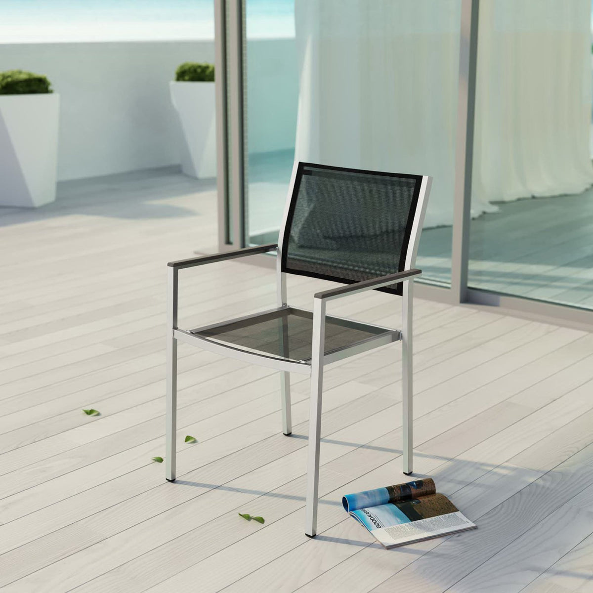 Shore Outdoor Patio Aluminum Dining Chair - Silver Black