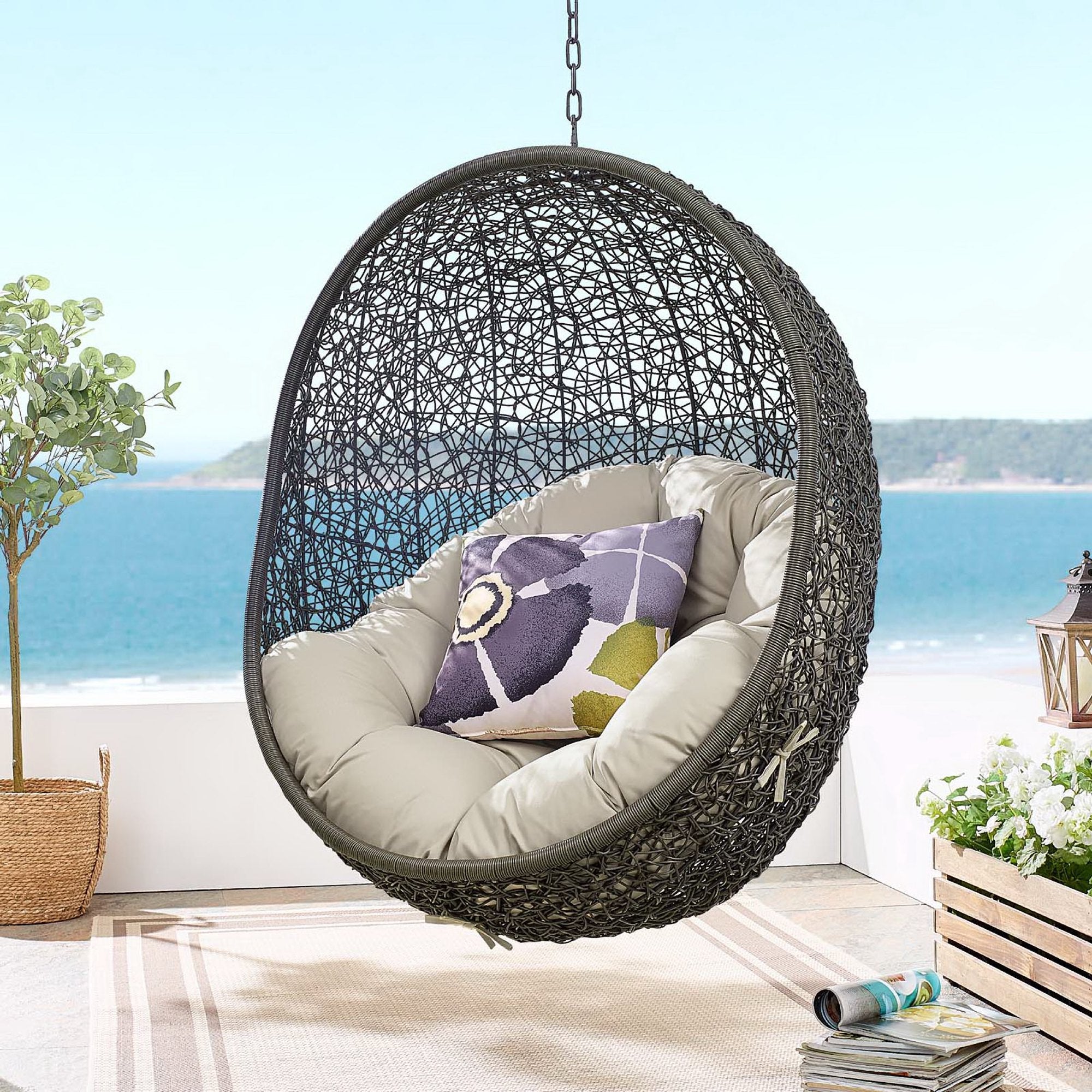 Hide Outdoor Patio Swing Chair With Stand - Gray Beige