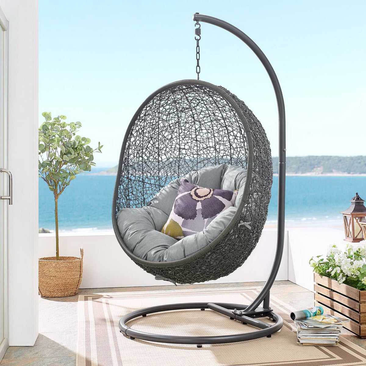 Hide Outdoor Patio Swing Chair With Stand - Gray