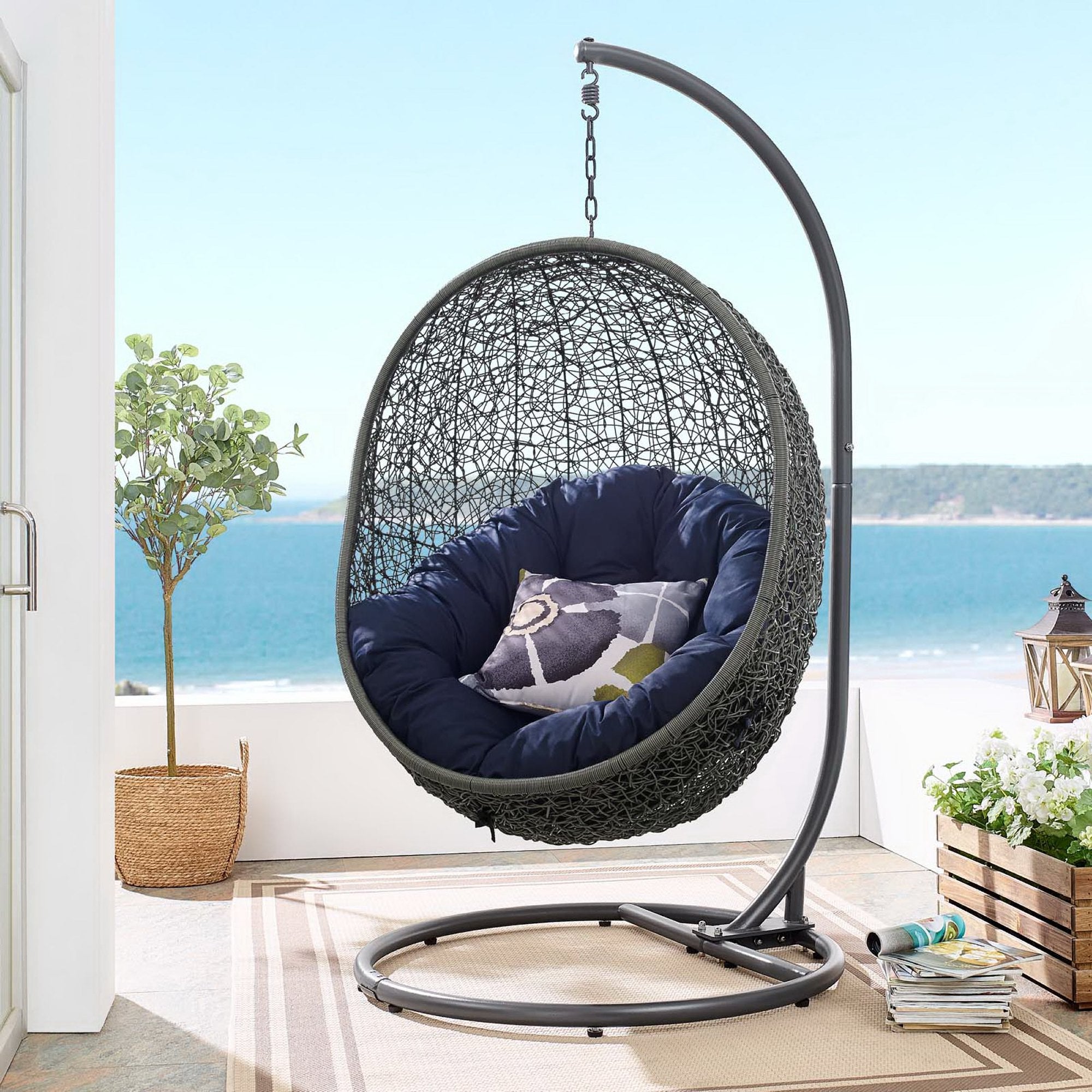Hide Outdoor Patio Swing Chair With Stand - Gray Navy