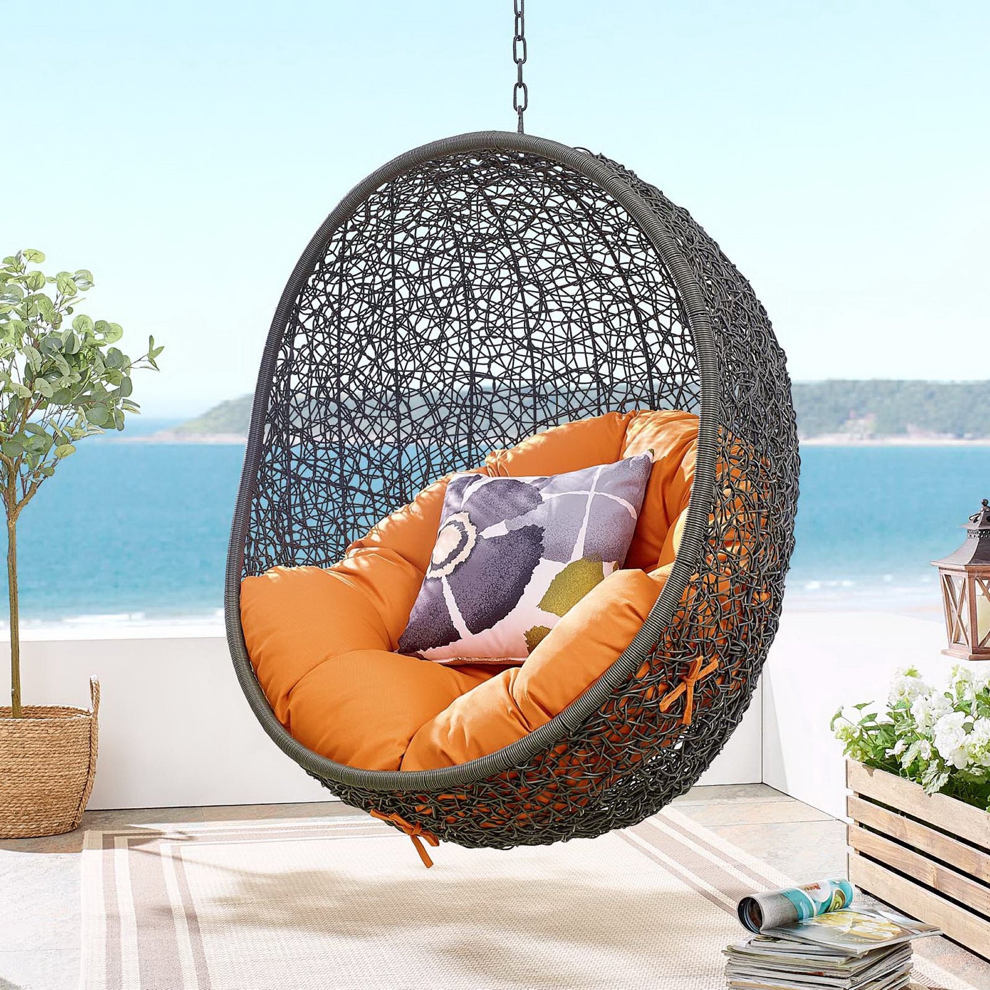 Hide Outdoor Patio Swing Chair With Stand - Gray Orange