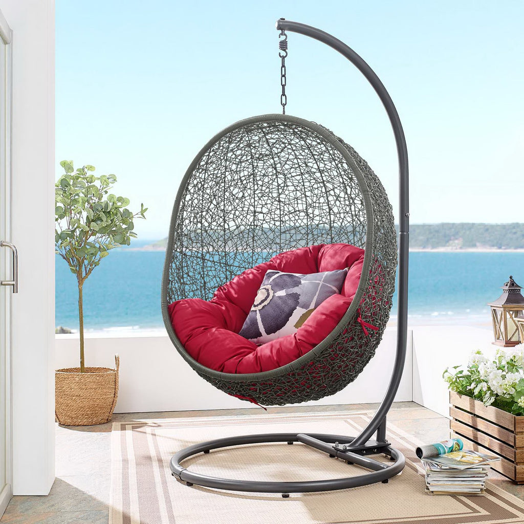 Hide Outdoor Patio Swing Chair With Stand - Gray Red