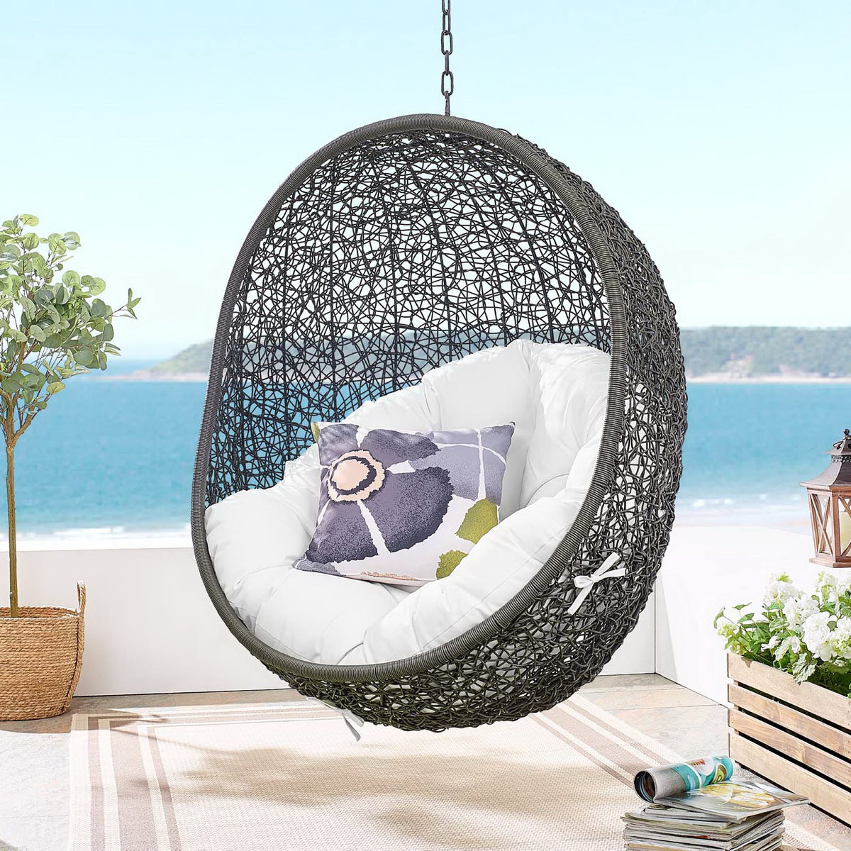 Hide Outdoor Patio Swing Chair With Stand - Gray White