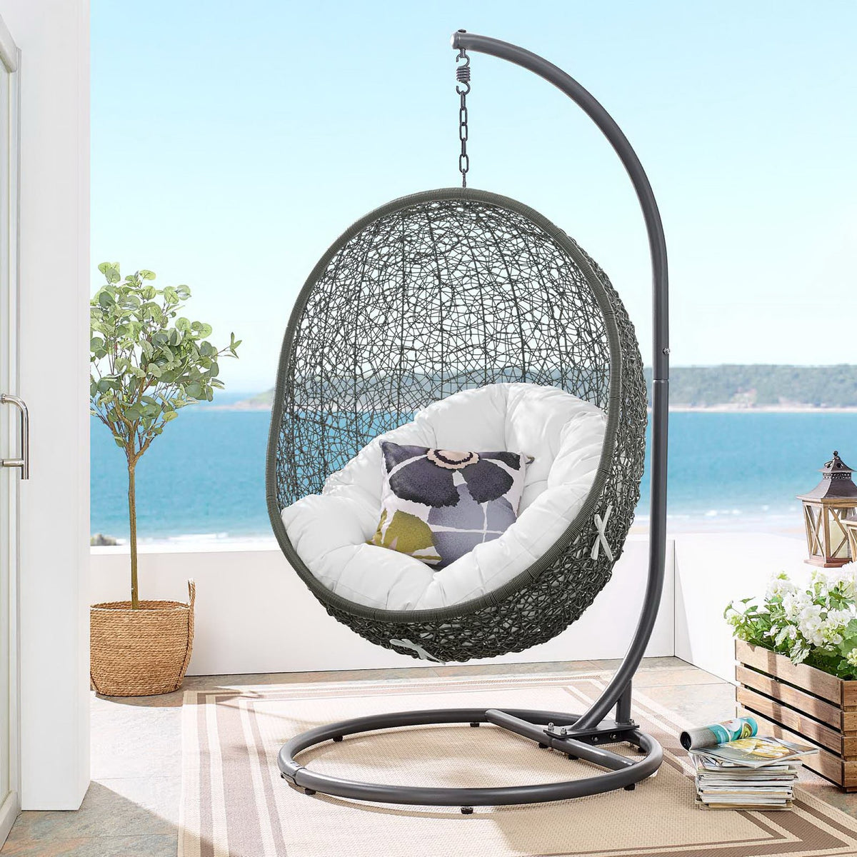 Hide Outdoor Patio Swing Chair With Stand - Gray White