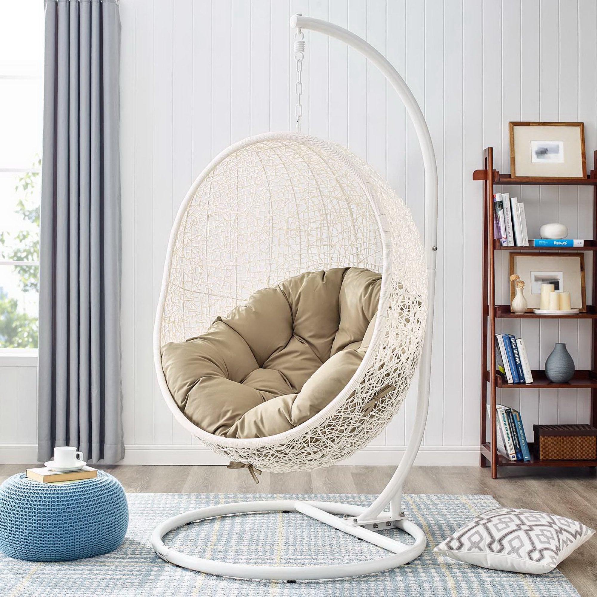 Hide Outdoor Patio Swing Chair With Stand - White Mocha