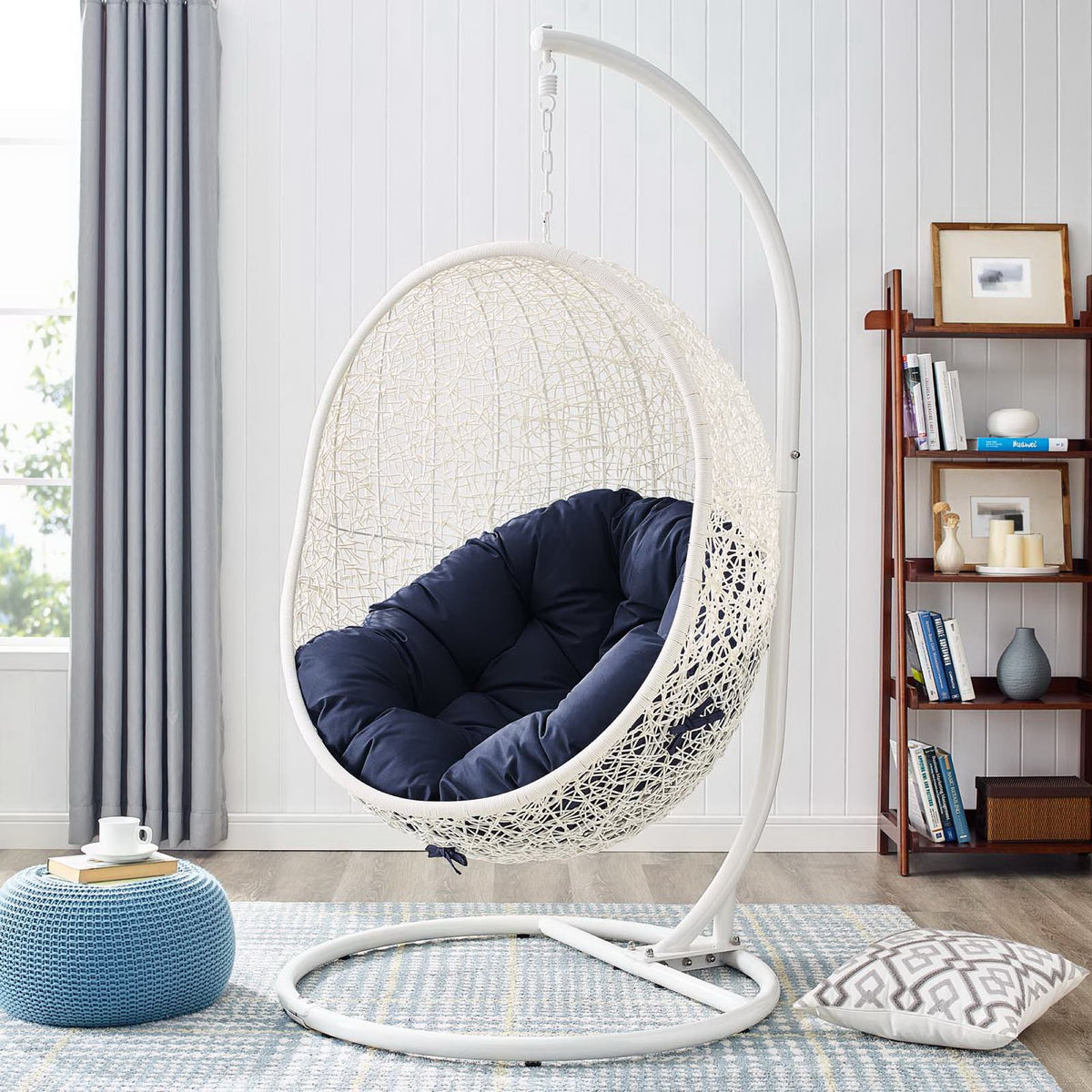 Hide Outdoor Patio Swing Chair With Stand - White Navy