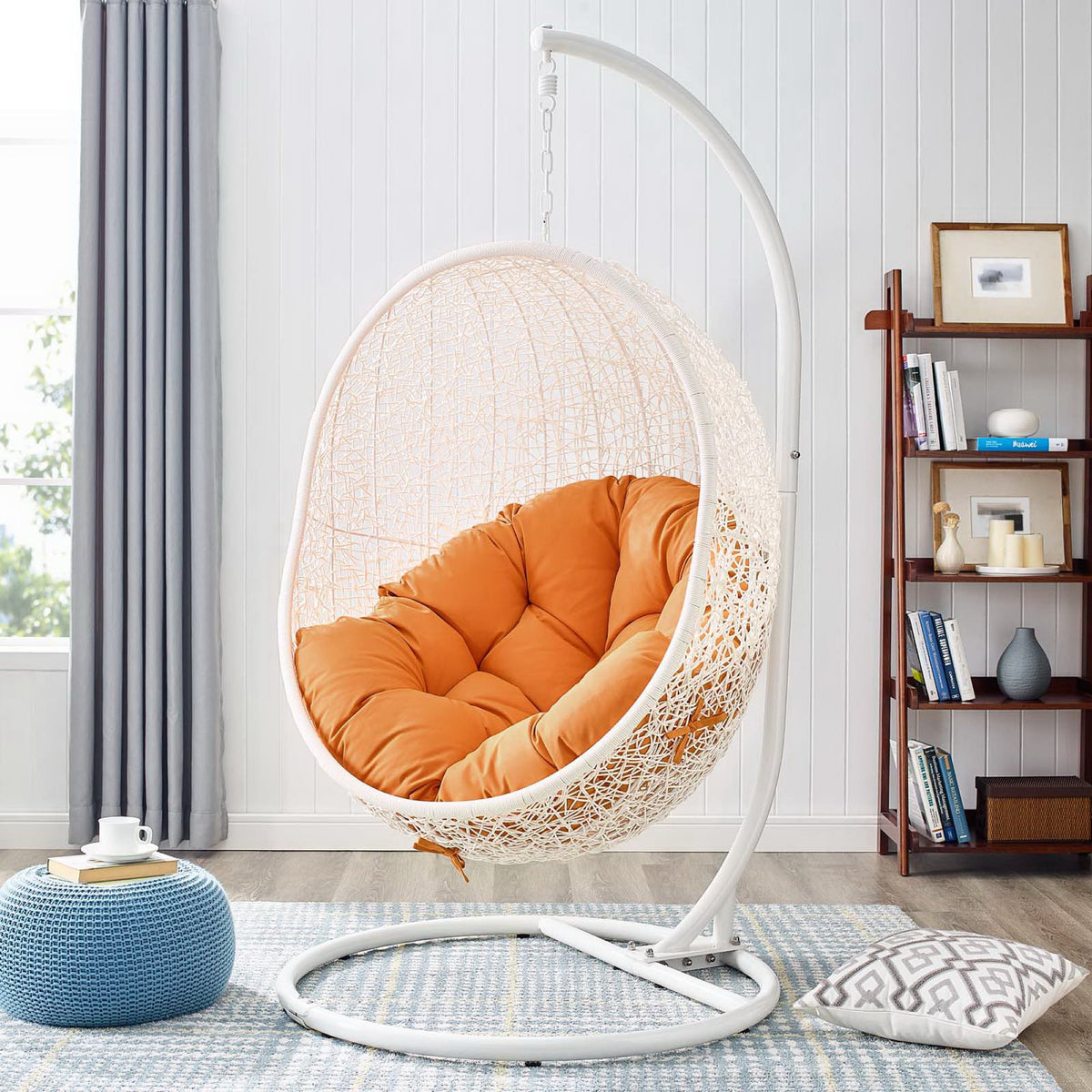 Hide Outdoor Patio Swing Chair With Stand - White Orange