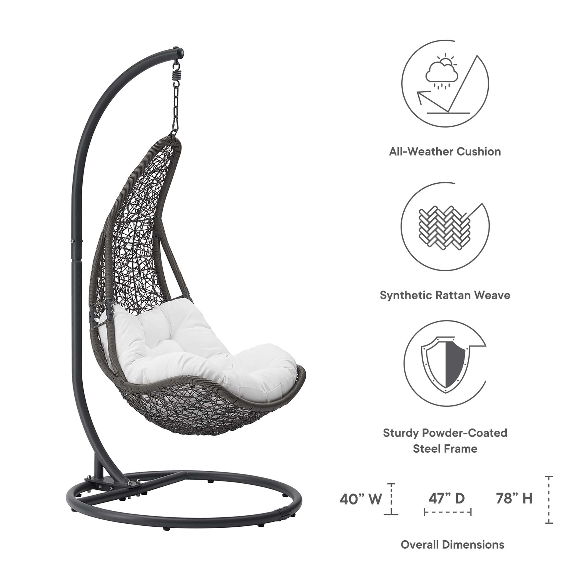 Abate Wicker Rattan Outdoor Patio Swing Chair - Gray White