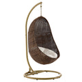 Bean Outdoor Patio Wood Swing Chair With Stand - Coffee White