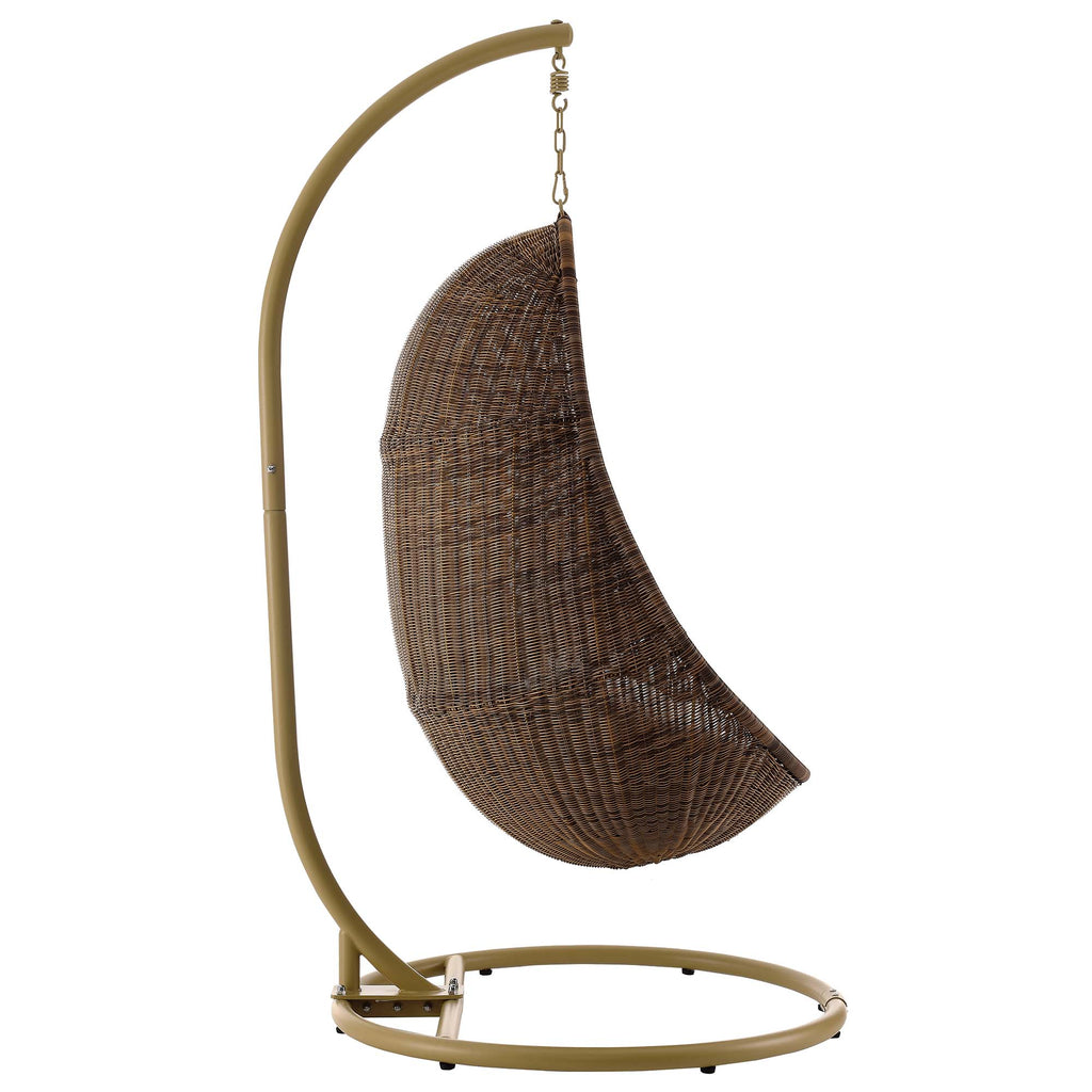 Bean Outdoor Patio Wood Swing Chair With Stand - Coffee White