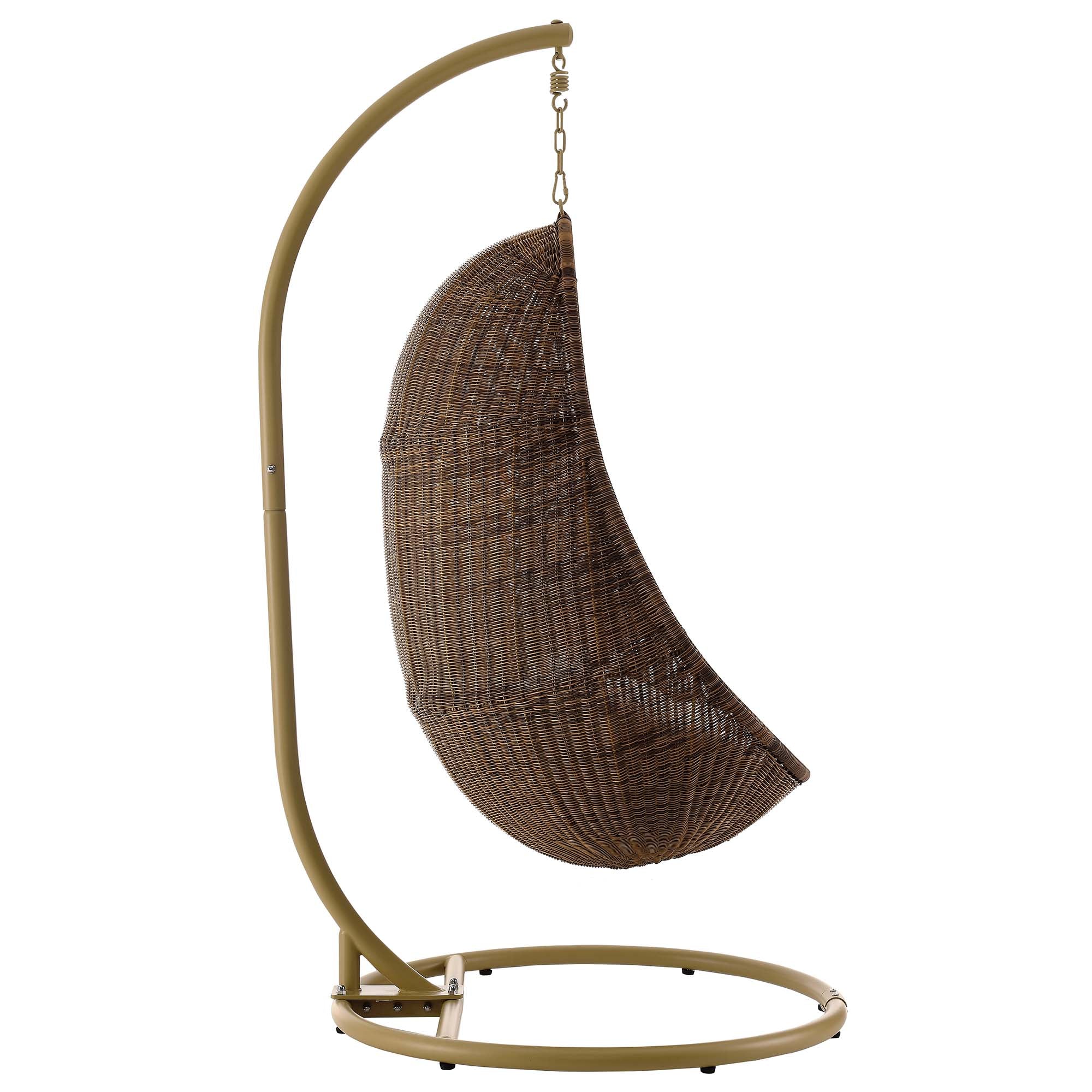 Bean Outdoor Patio Wood Swing Chair With Stand - Coffee White