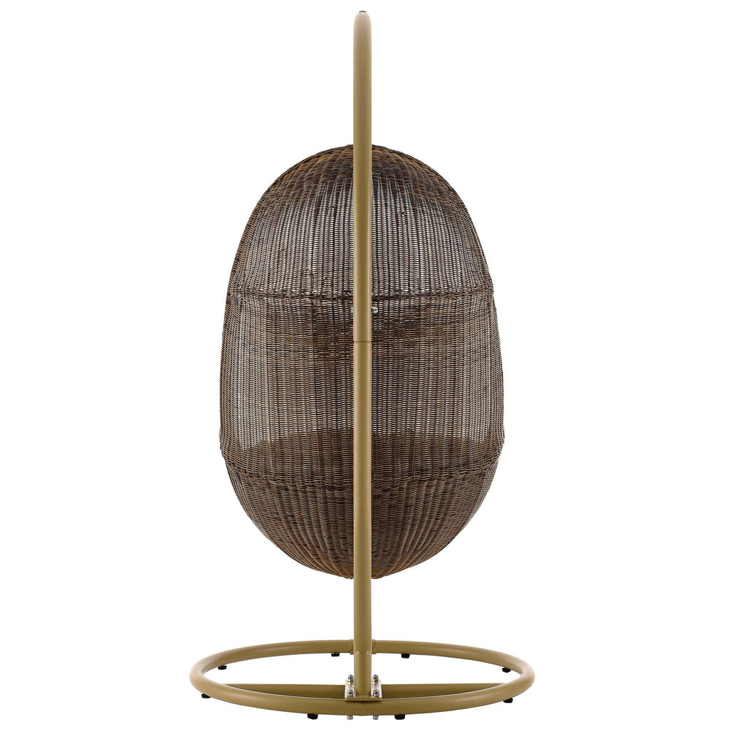 Bean Outdoor Patio Wood Swing Chair With Stand - Coffee White