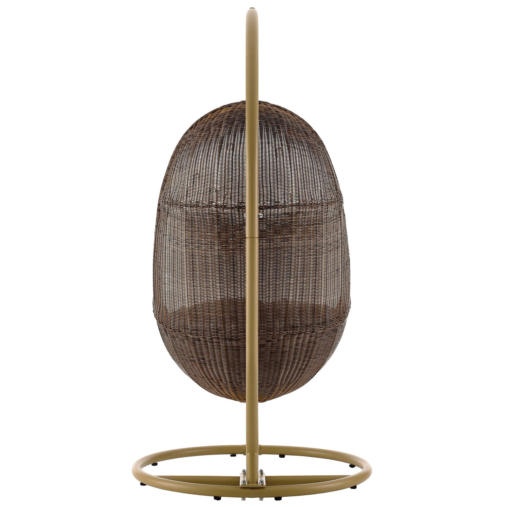 Bean Outdoor Patio Wood Swing Chair With Stand - Coffee White
