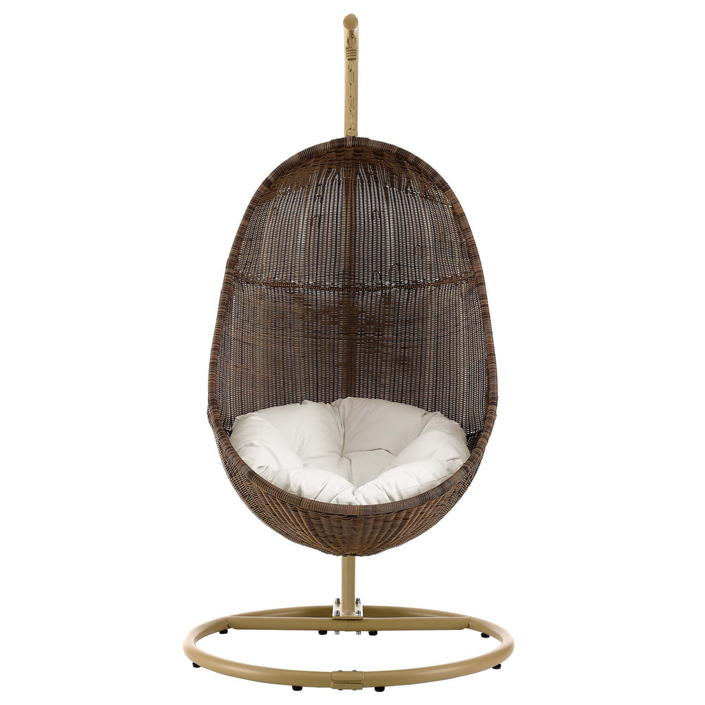 Bean Outdoor Patio Wood Swing Chair With Stand - Coffee White