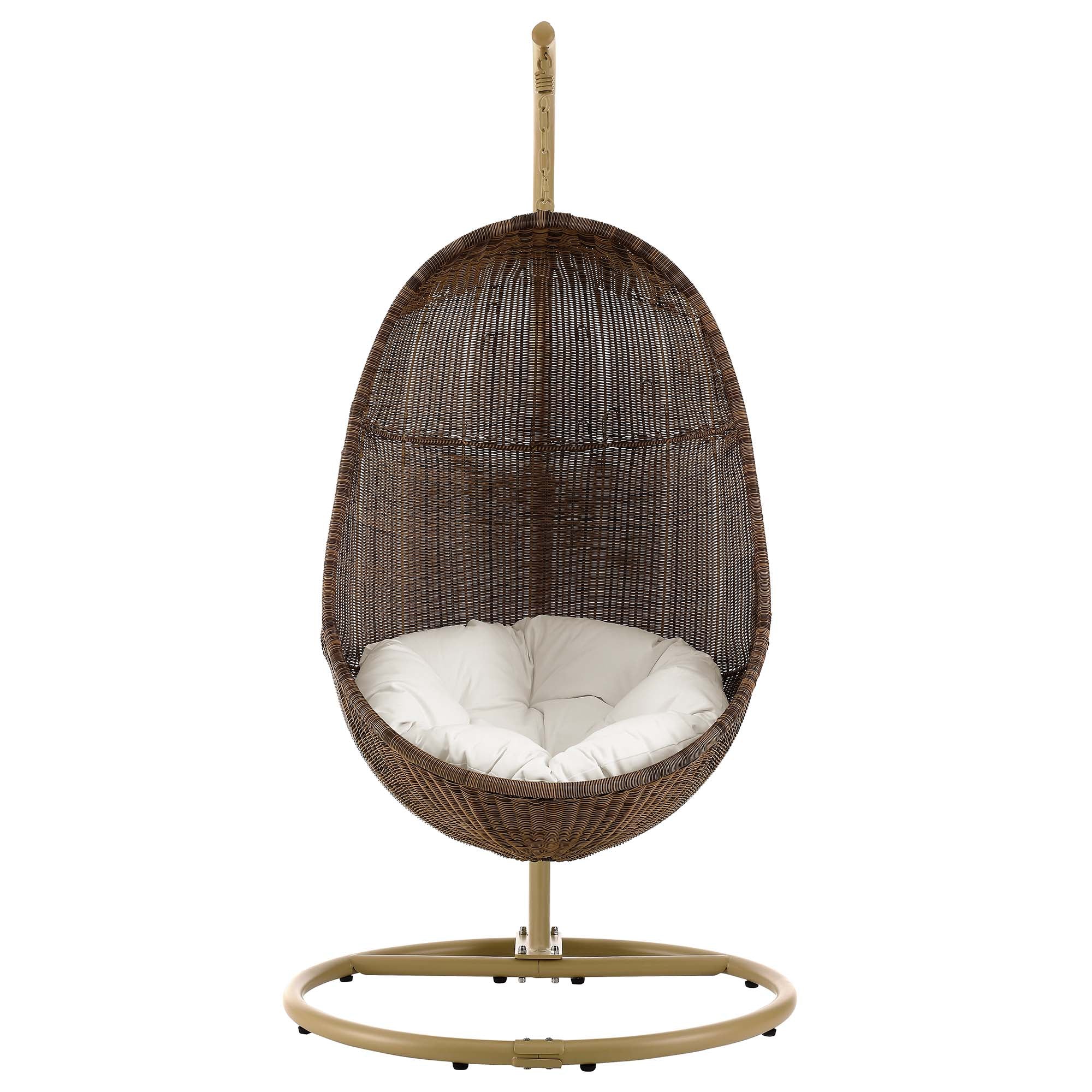 Bean Outdoor Patio Wood Swing Chair With Stand - Coffee White