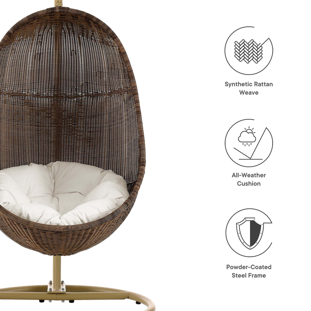 Bean Outdoor Patio Wood Swing Chair With Stand - Coffee White