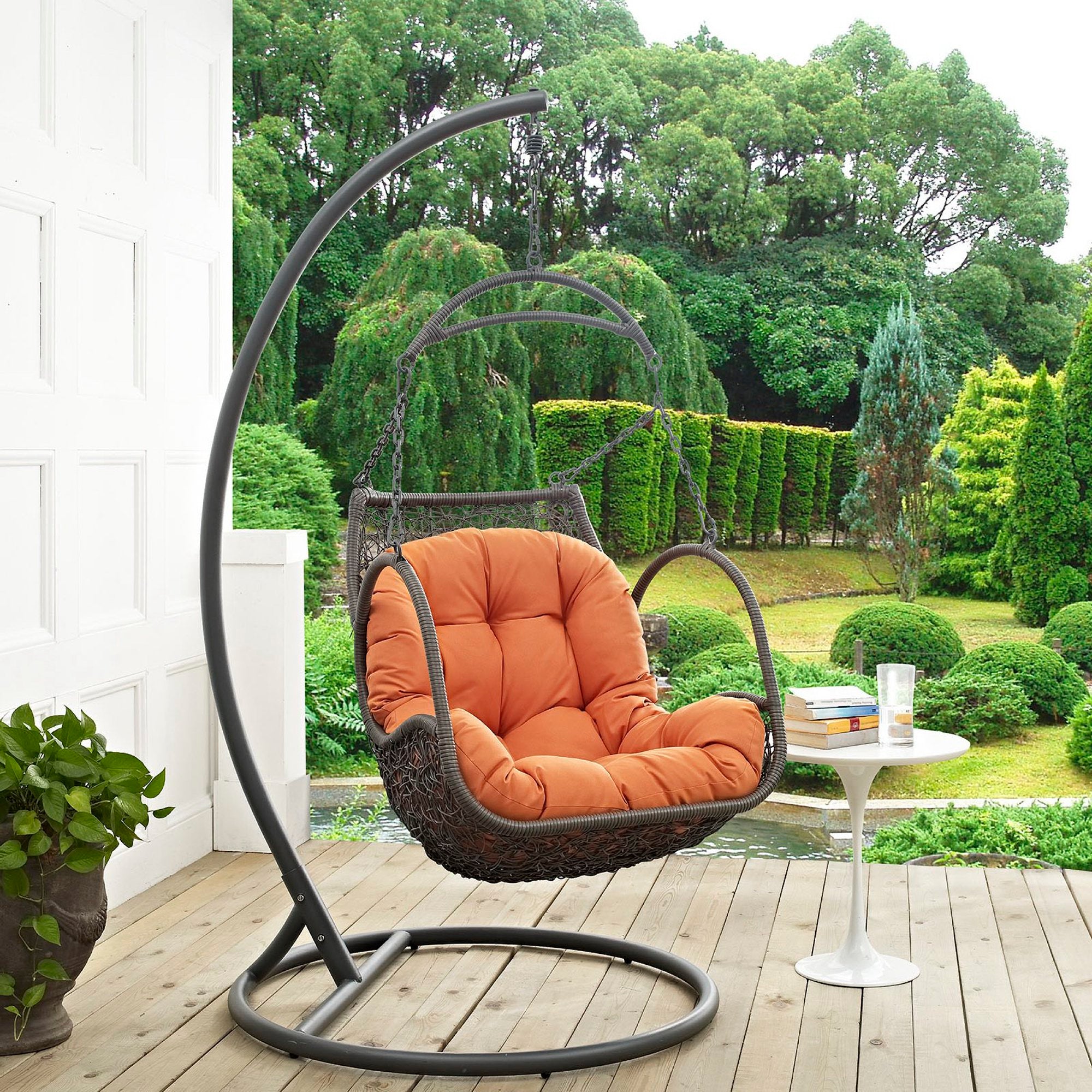Arbor Outdoor Patio Wood Swing Chair - Orange