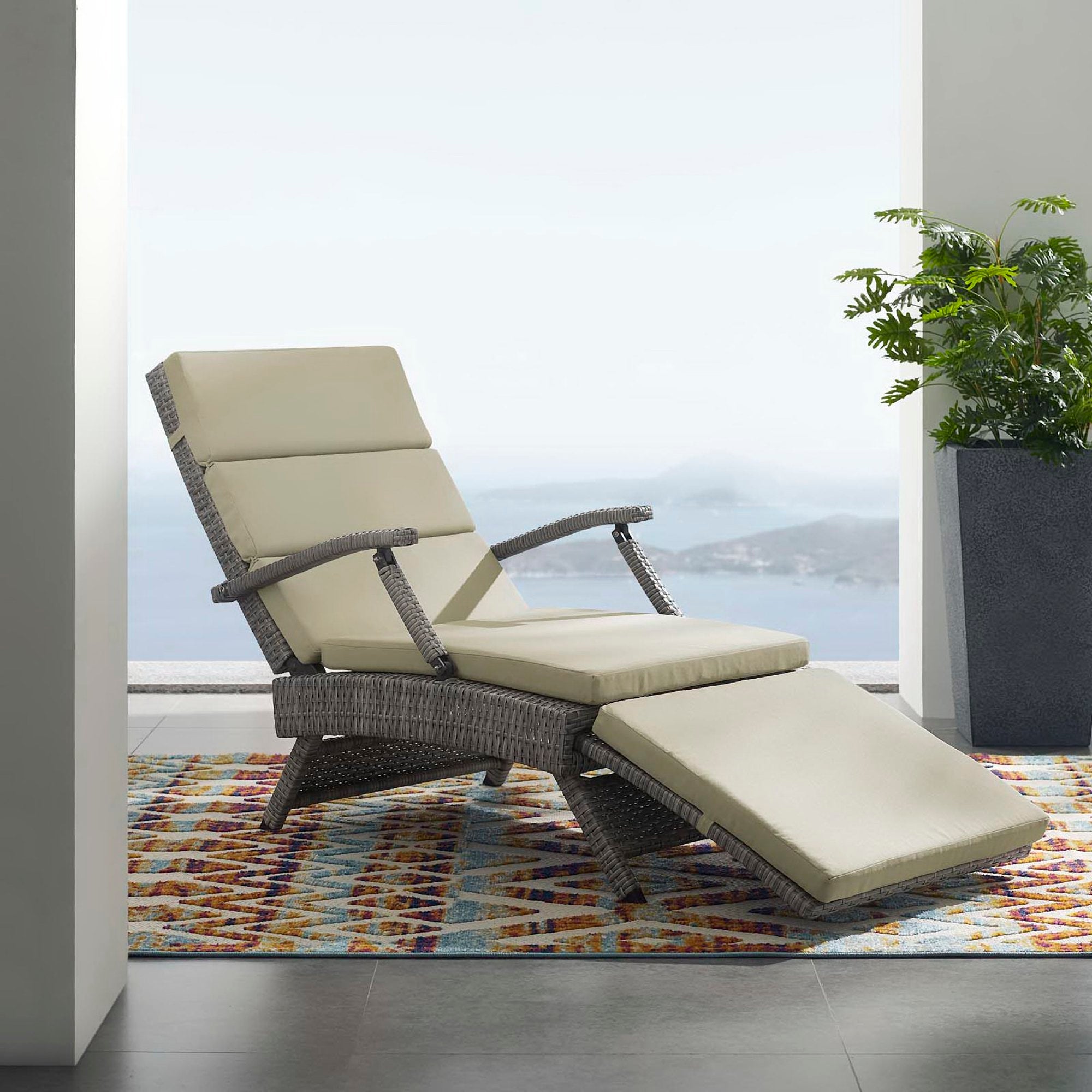 Envisage Chaise Outdoor Patio Wicker Rattan Lounge Chair - Light Gray Beige