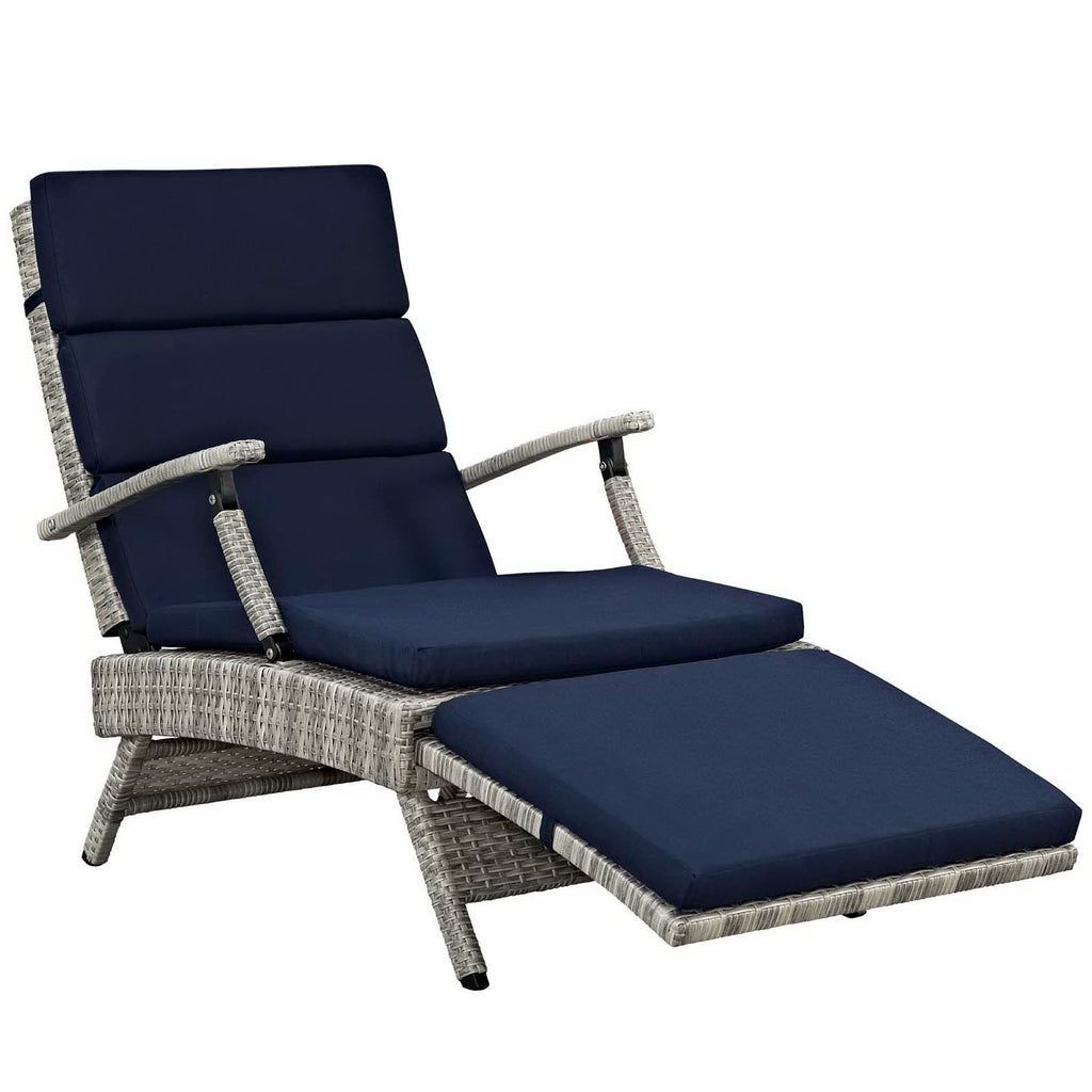 Envisage Chaise Outdoor Patio Wicker Rattan Lounge Chair - Light Gray Navy