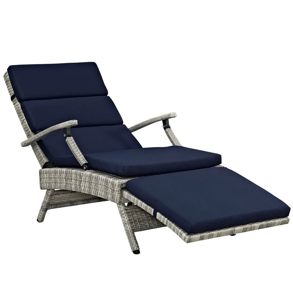 Envisage Chaise Outdoor Patio Wicker Rattan Lounge Chair - Light Gray Navy