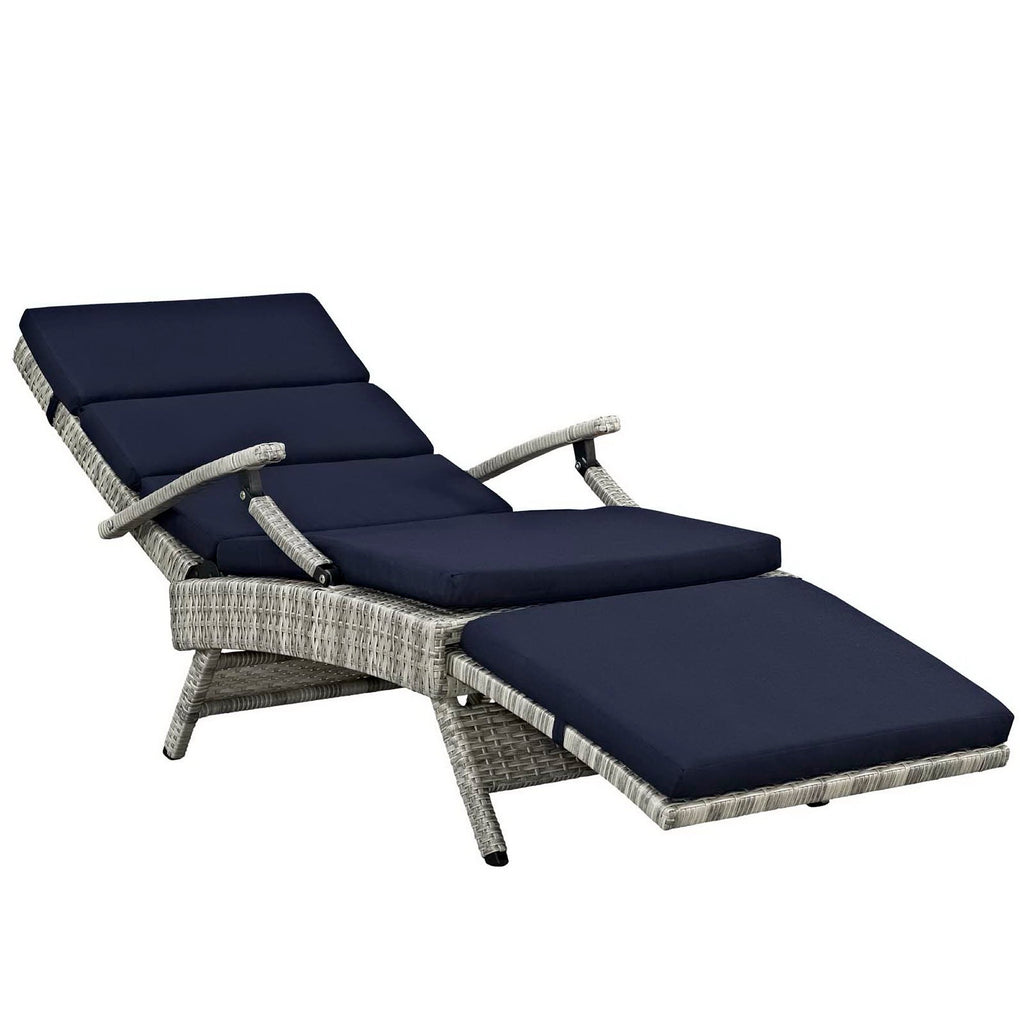 Envisage Chaise Outdoor Patio Wicker Rattan Lounge Chair - Light Gray Navy
