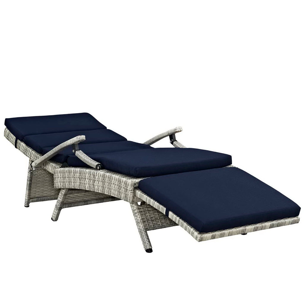 Envisage Chaise Outdoor Patio Wicker Rattan Lounge Chair - Light Gray Navy