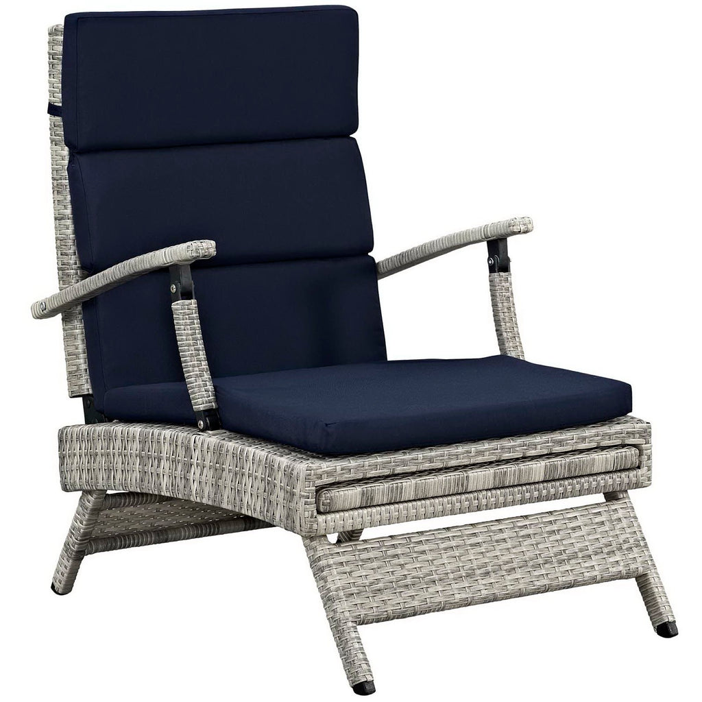 Envisage Chaise Outdoor Patio Wicker Rattan Lounge Chair - Light Gray Navy
