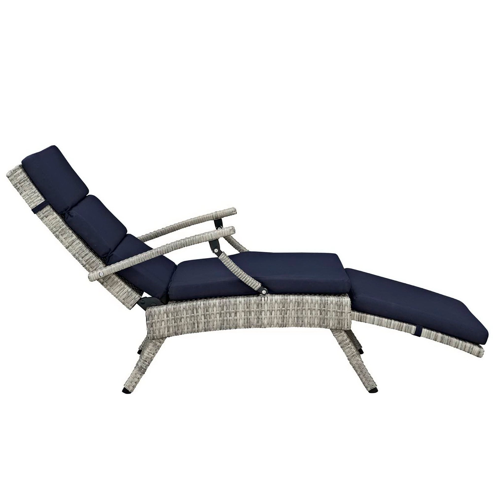 Envisage Chaise Outdoor Patio Wicker Rattan Lounge Chair - Light Gray Navy