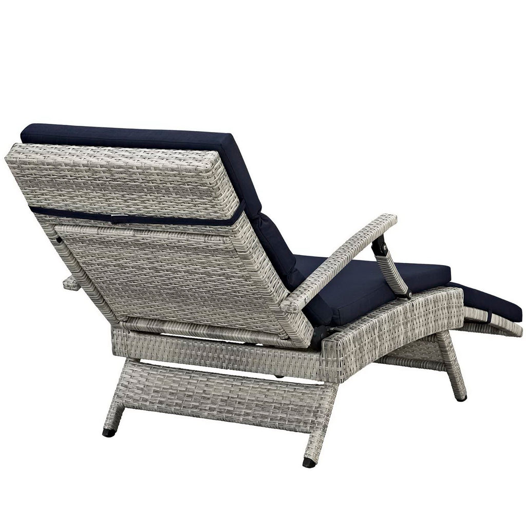 Envisage Chaise Outdoor Patio Wicker Rattan Lounge Chair - Light Gray Navy