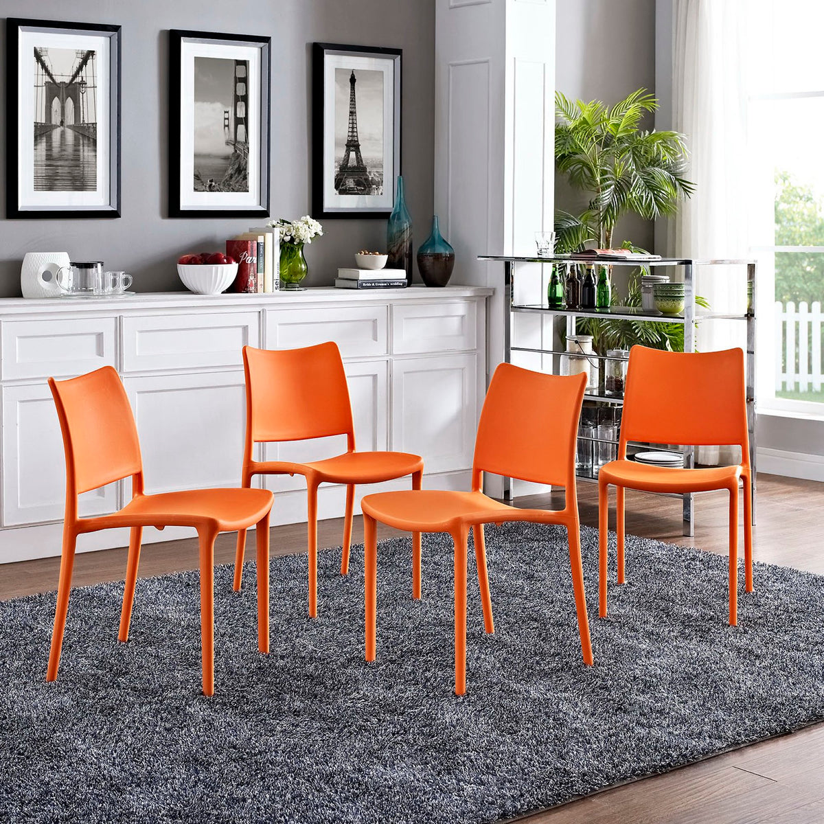 Hipster Dining Side Chair Set of 4 - Orange