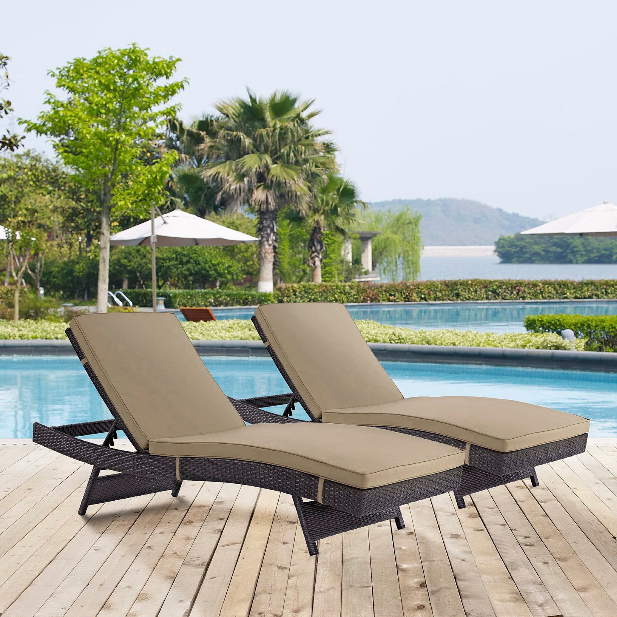 Convene Outdoor Patio Chaise Set of 2 - Espresso Mocha