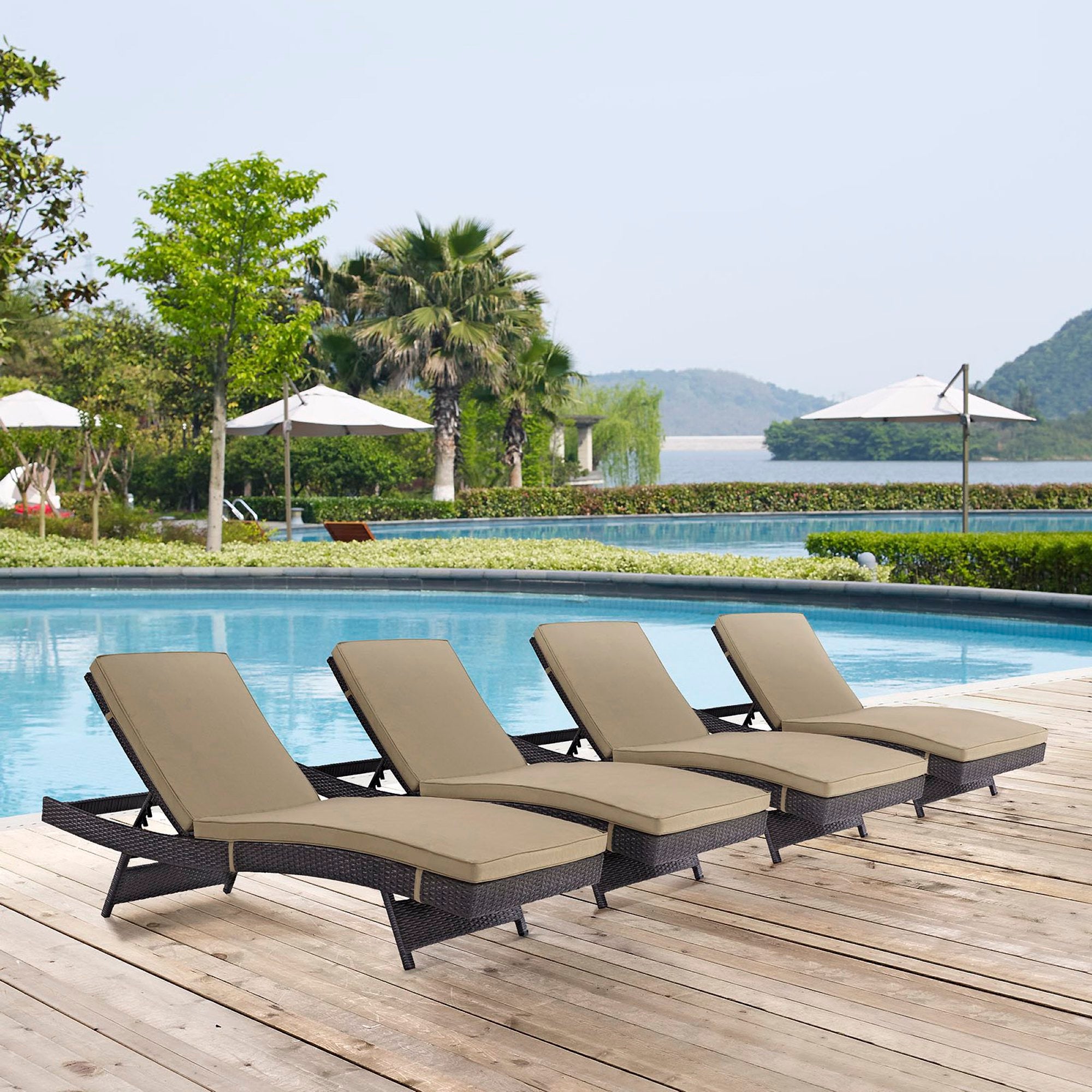 Convene Outdoor Patio Chaise Set of 4 - Espresso Mocha