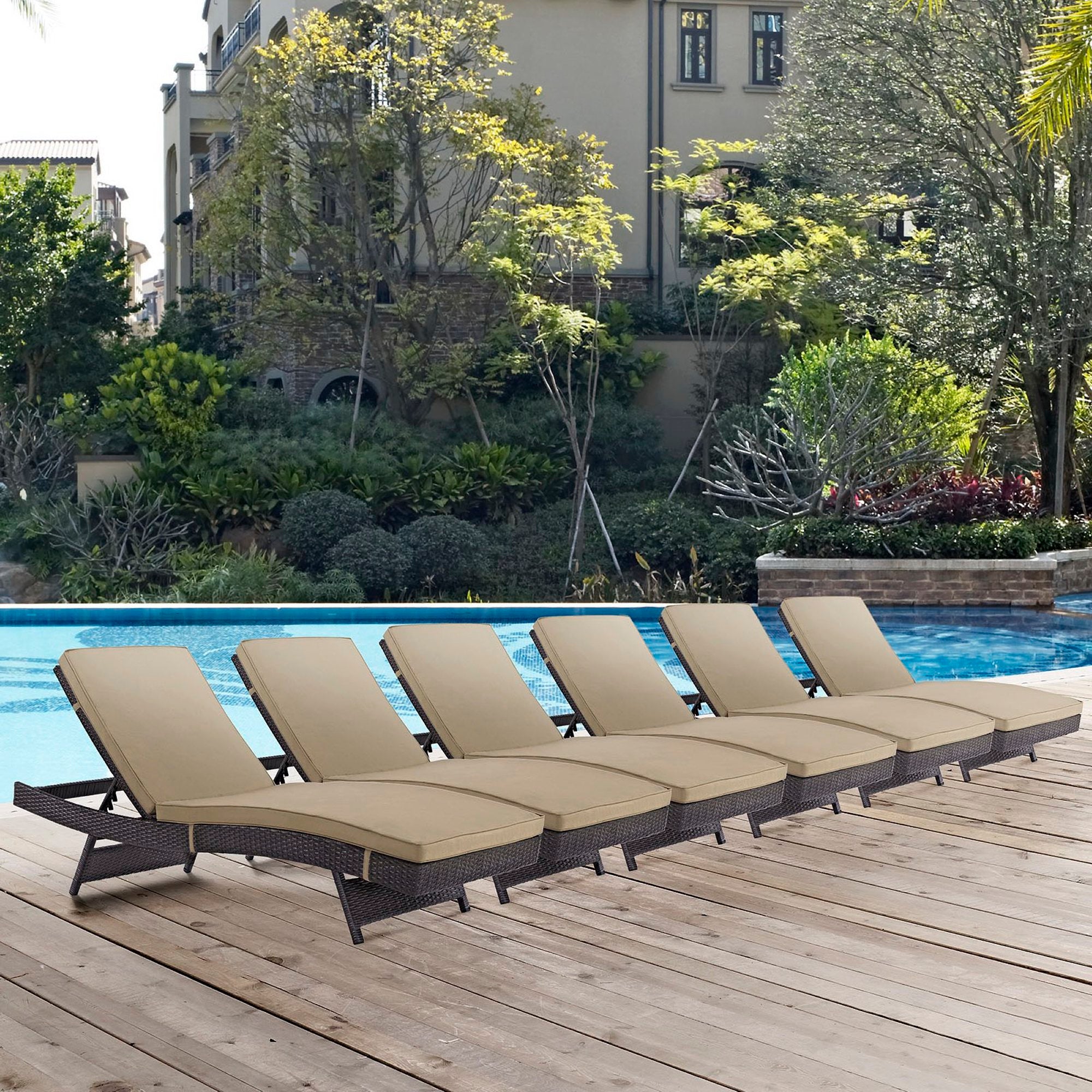 Convene Outdoor Patio Chaise Set of 6 - Espresso Mocha