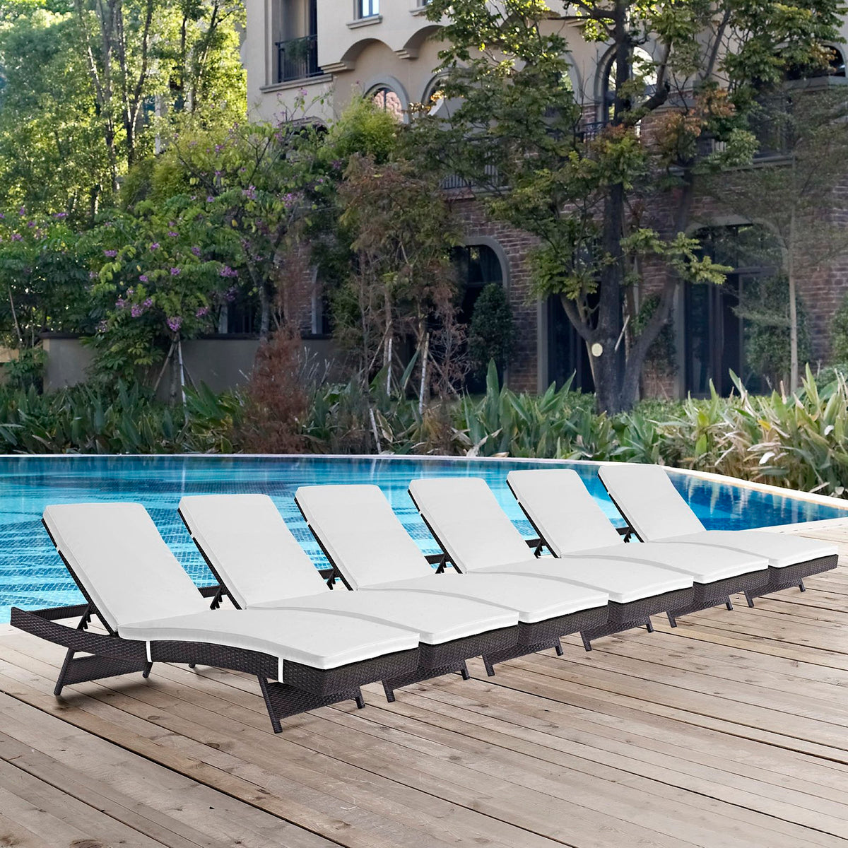 Convene Outdoor Patio Chaise Set of 6 - Espresso White
