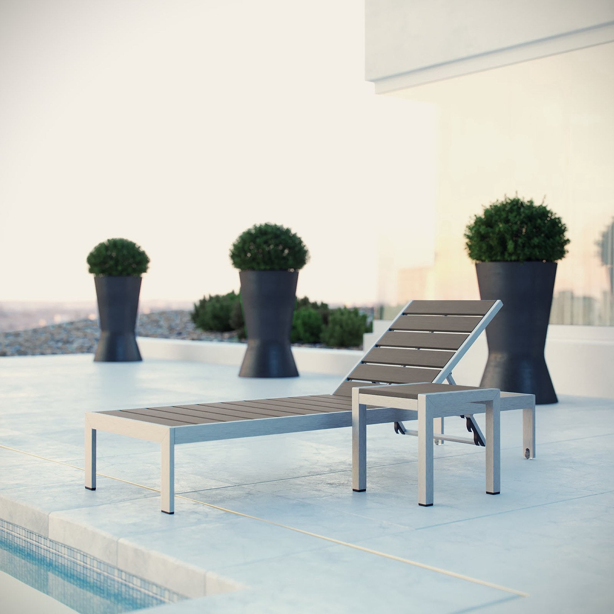Shore 2 Piece Outdoor Patio Aluminum Set - Silver Gray (EEI-2465-SLV-GRY-SET)