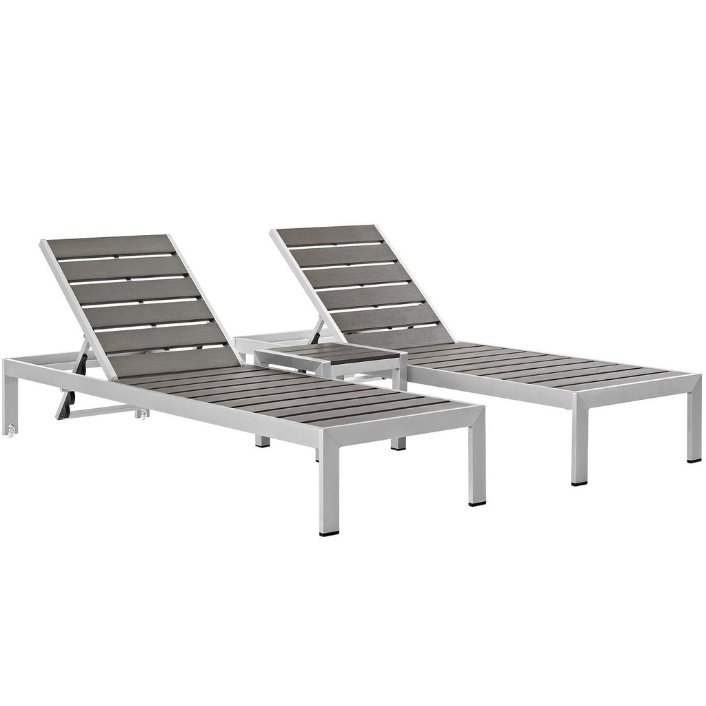 Shore 3 Piece Outdoor Patio Aluminum Set - Silver Gray (EEI-2466-SLV-GRY-SET)