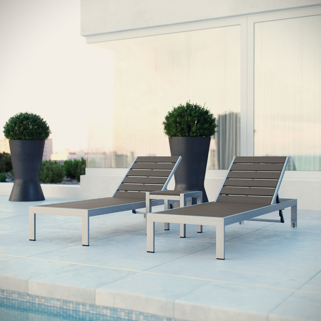 Shore 3 Piece Outdoor Patio Aluminum Set - Silver Gray (EEI-2466-SLV-GRY-SET)