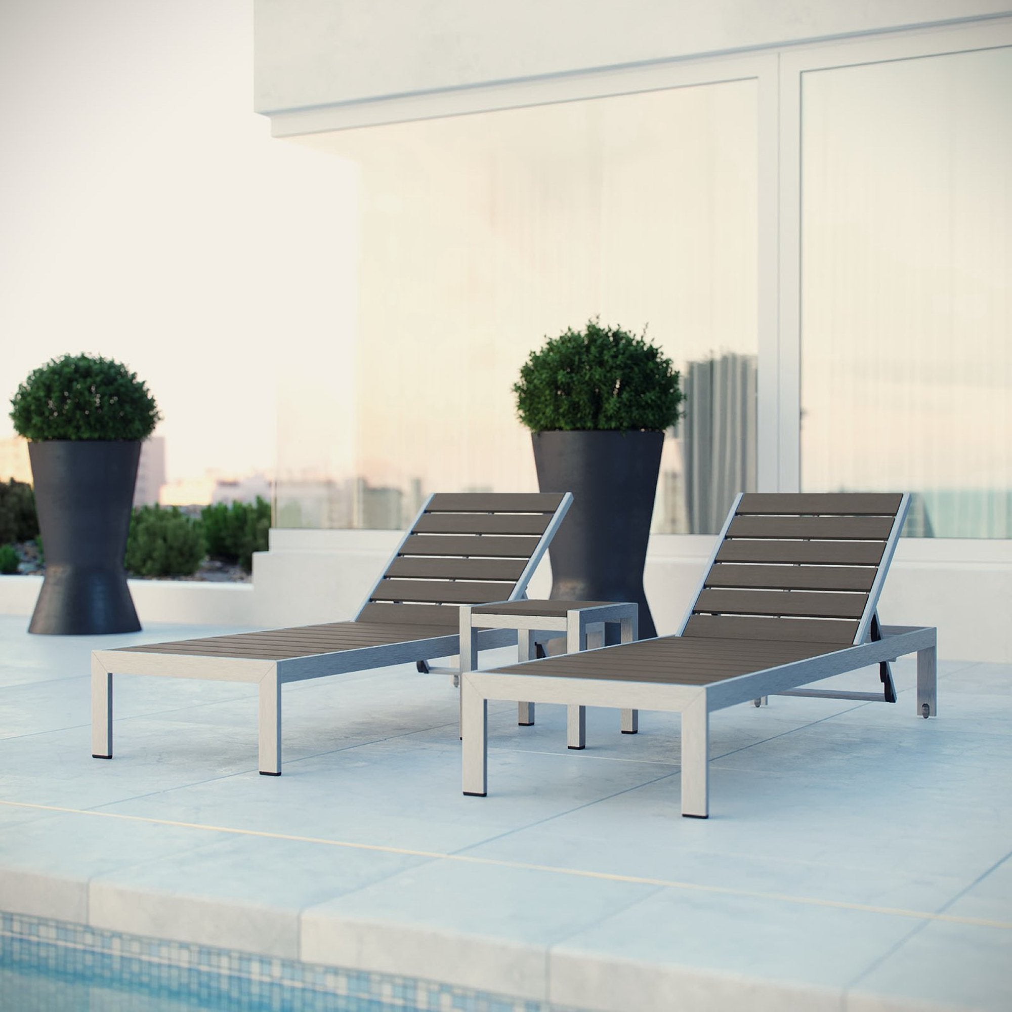 Shore 3 Piece Outdoor Patio Aluminum Set - Silver Gray (EEI-2466-SLV-GRY-SET)