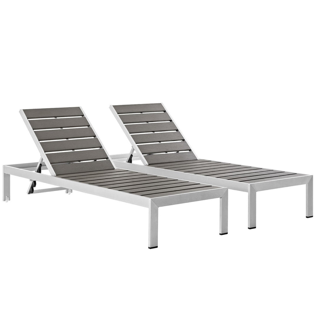 Shore Outdoor Patio Aluminum Chaise Set of 2 - Silver Gray (EEI-2467-SLV-GRY-SET)