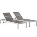 Shore Outdoor Patio Aluminum Chaise Set of 2 - Silver Gray (EEI-2467-SLV-GRY-SET)