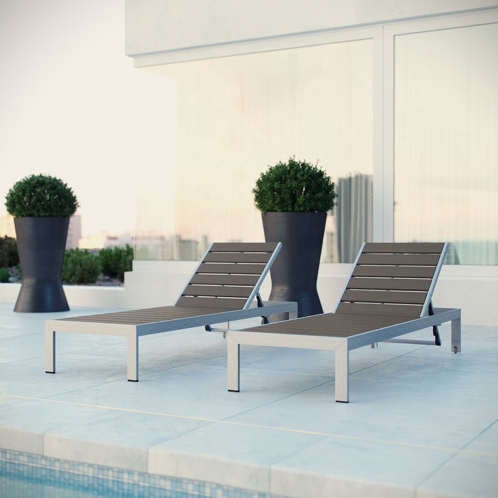 Shore Outdoor Patio Aluminum Chaise Set of 2 - Silver Gray (EEI-2467-SLV-GRY-SET)